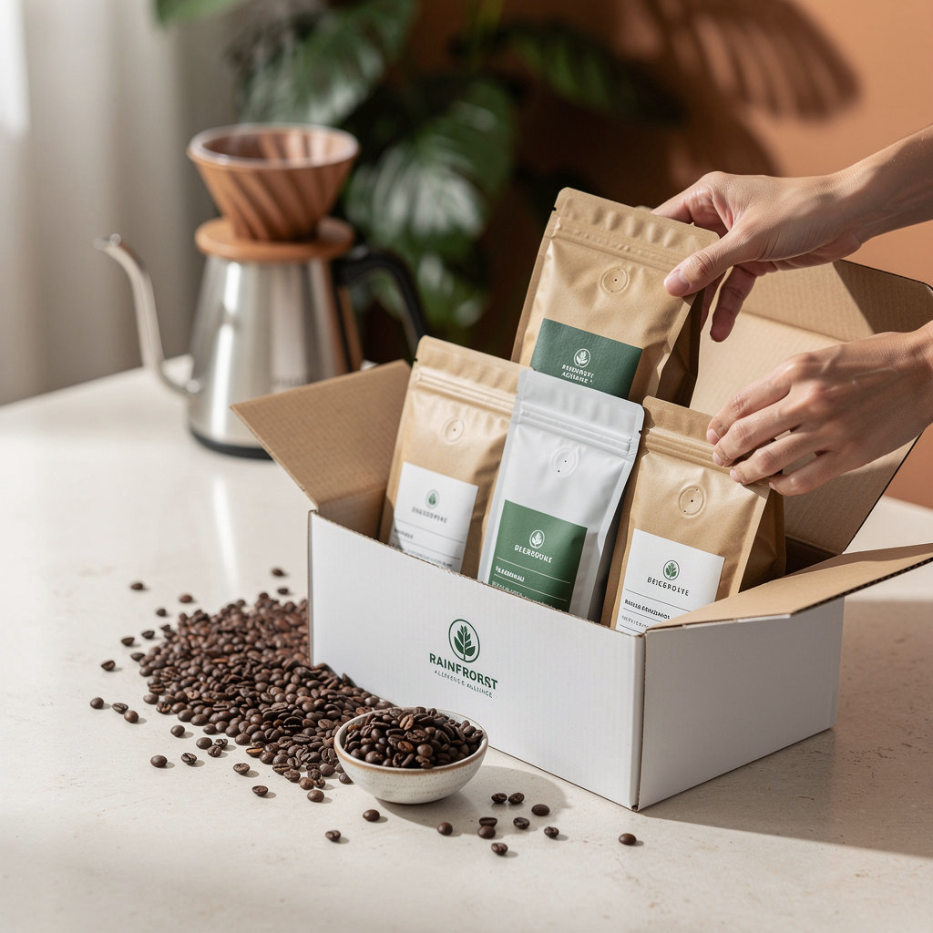 Cool Beans Coffee Club monthly blind-box subscription with Rainforest Alliance certified specialty coffee beans and fresh roasted delivery