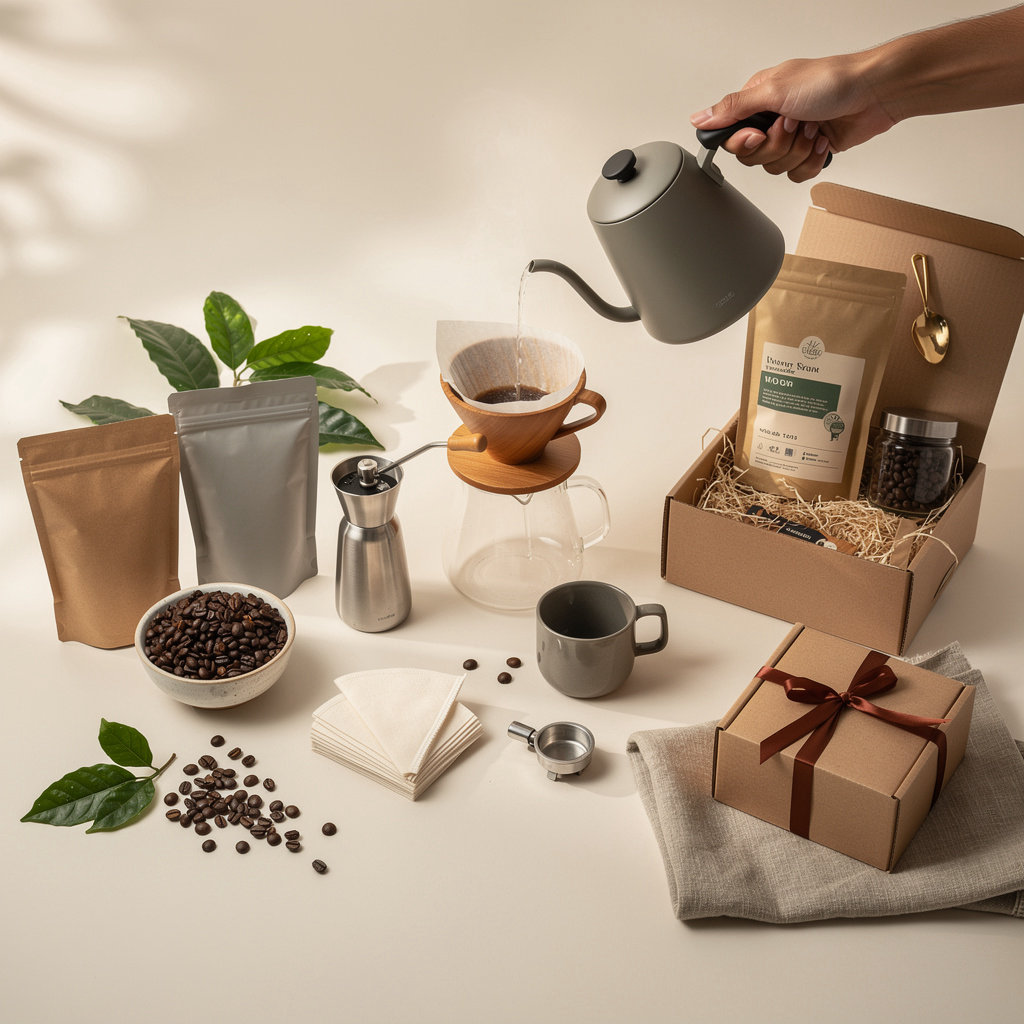 Cool Beans Coffee specialty beans and premium brewing accessories displayed together